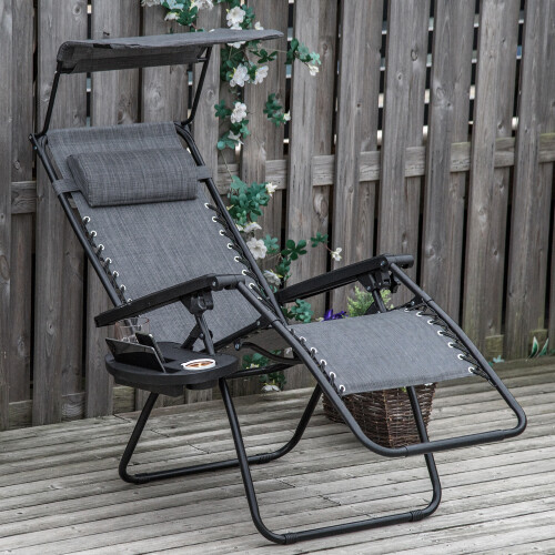 Outsunny Outsunny Zero Gravity Chair Adjustable Patio Lounge w/ Cup Holder Dark Grey 2
