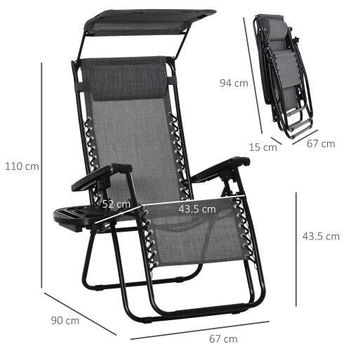 Outsunny Outsunny Zero Gravity Chair Adjustable Patio Lounge w/ Cup Holder Dark Grey 1