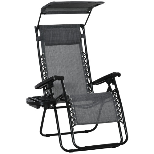 Outsunny Outsunny Zero Gravity Chair Adjustable Patio Lounge w/ Cup Holder Dark Grey
