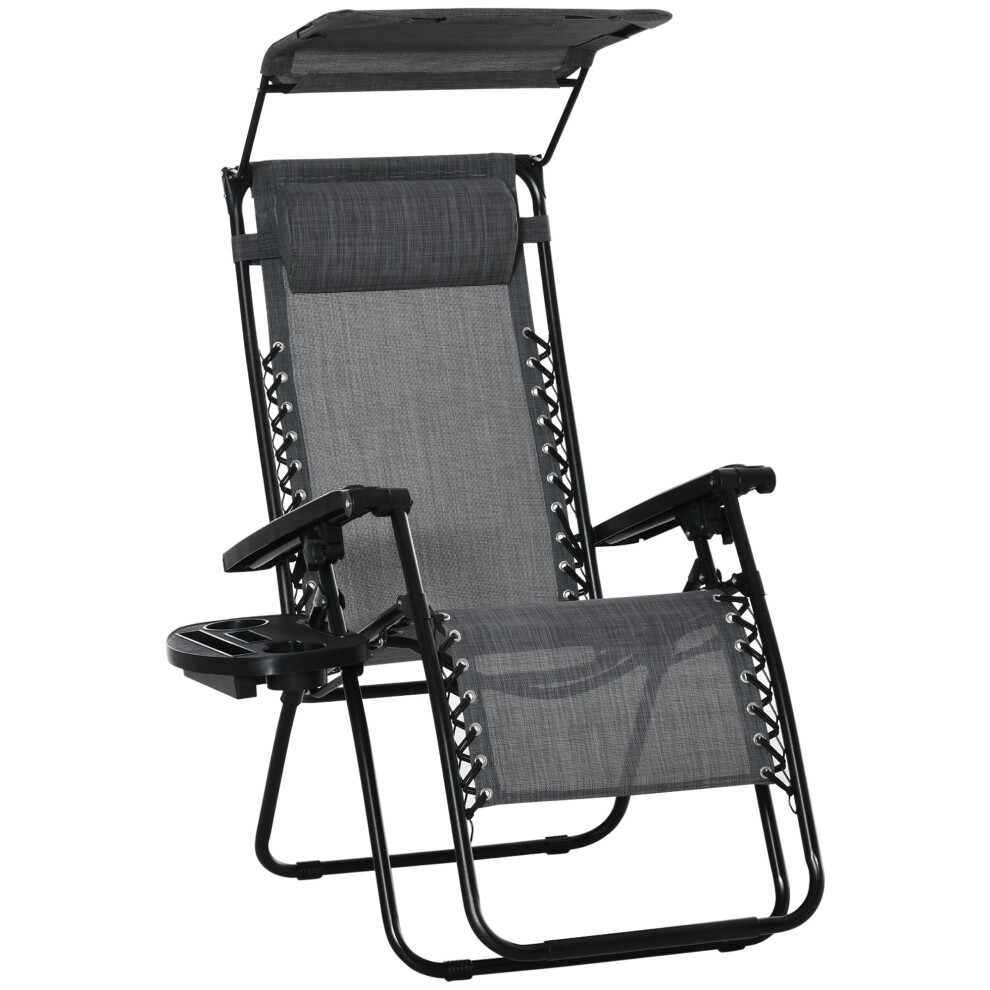 Outsunny Zero Gravity Chair Adjustable Patio Lounge W/ Cup Holder Dark Grey