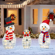 Wabjtam Christmas Decoration 55 Led Lighted Snowman Family Outdoor, 3-piece Waterproof Plug In 2d Snowman For Yard Patio Lawn Garden Party Decor  (war