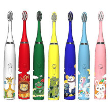 (Green) Sonic Children's Electric Toothbrush 3 To 12 Years Old Teeth Cleaning Care Oral Bacteria 6 Replacement Brush Heads Usb Charging