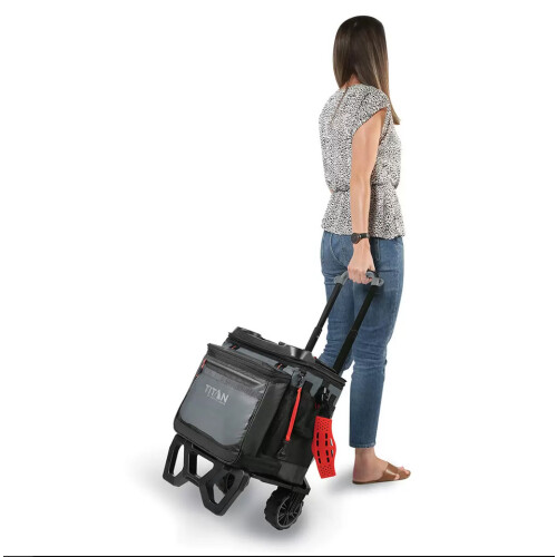 Titan 22.5 Litre 60 Can Rolling Cooler With Drinks Holder All Terrain Cart Sturdy 2 Wheel Trolley