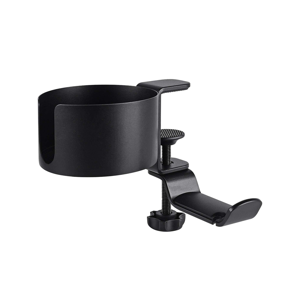 moresk-Desk Cup Holder, 2 in 1 Desk Cup Holder with Headphone Hanger, Anti-Spill Cup Holder for Desk or Table Black