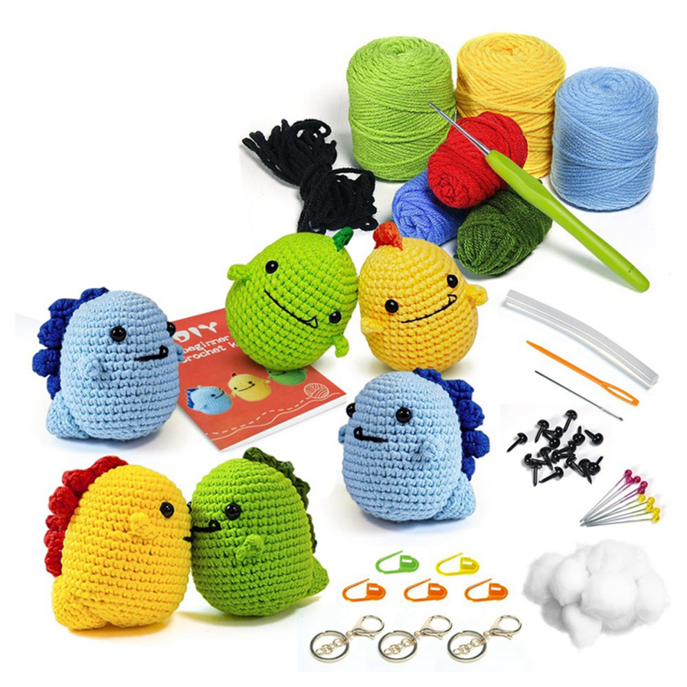 moresk-Crochet Kit for Beginners,Set of 6 Cute Dinosaur Crochet Animal Kit with Detail Video Illustration,Beginner Crochet Kits