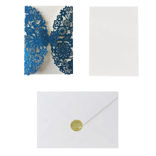 moresk-20 Set Butterfly Invitation Cards Lace Wedding Invitations with Envelopes( Blue Glitter)