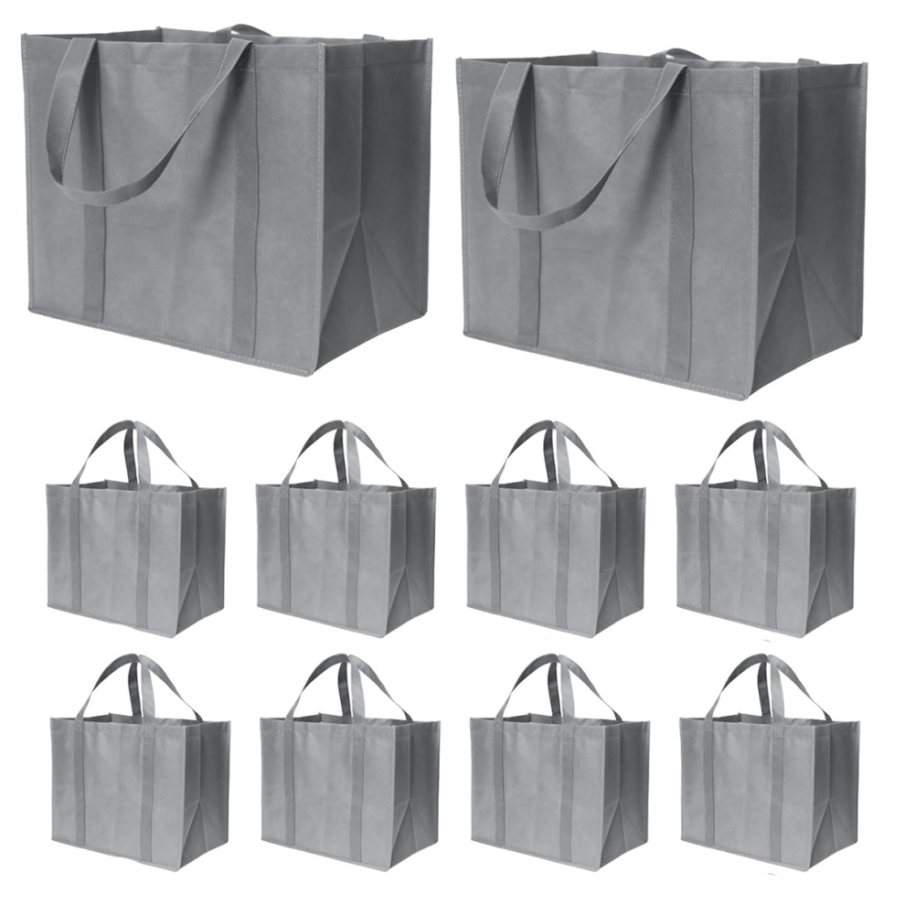 moresk-35L Reusable Grocery Bags with Long Handles, 10 Pack Foldable Reusable Shopping Bags, Grocery Bulk Tote Bags Grey