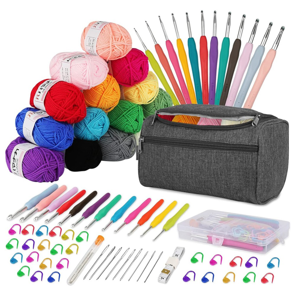 moresk-Crochet Kits for Beginners Adults Crochet Kit 15Pcsx25G Crochet Yarns Ergonomic Metal Crochet Hooks Kit-Grey