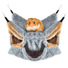 moresk-Small Animals Hammock, Ferret Sugar Glider Triple Bunk Bed Cage Warm Plush Hanging Hammock Bed Hideout for Hamster Grey