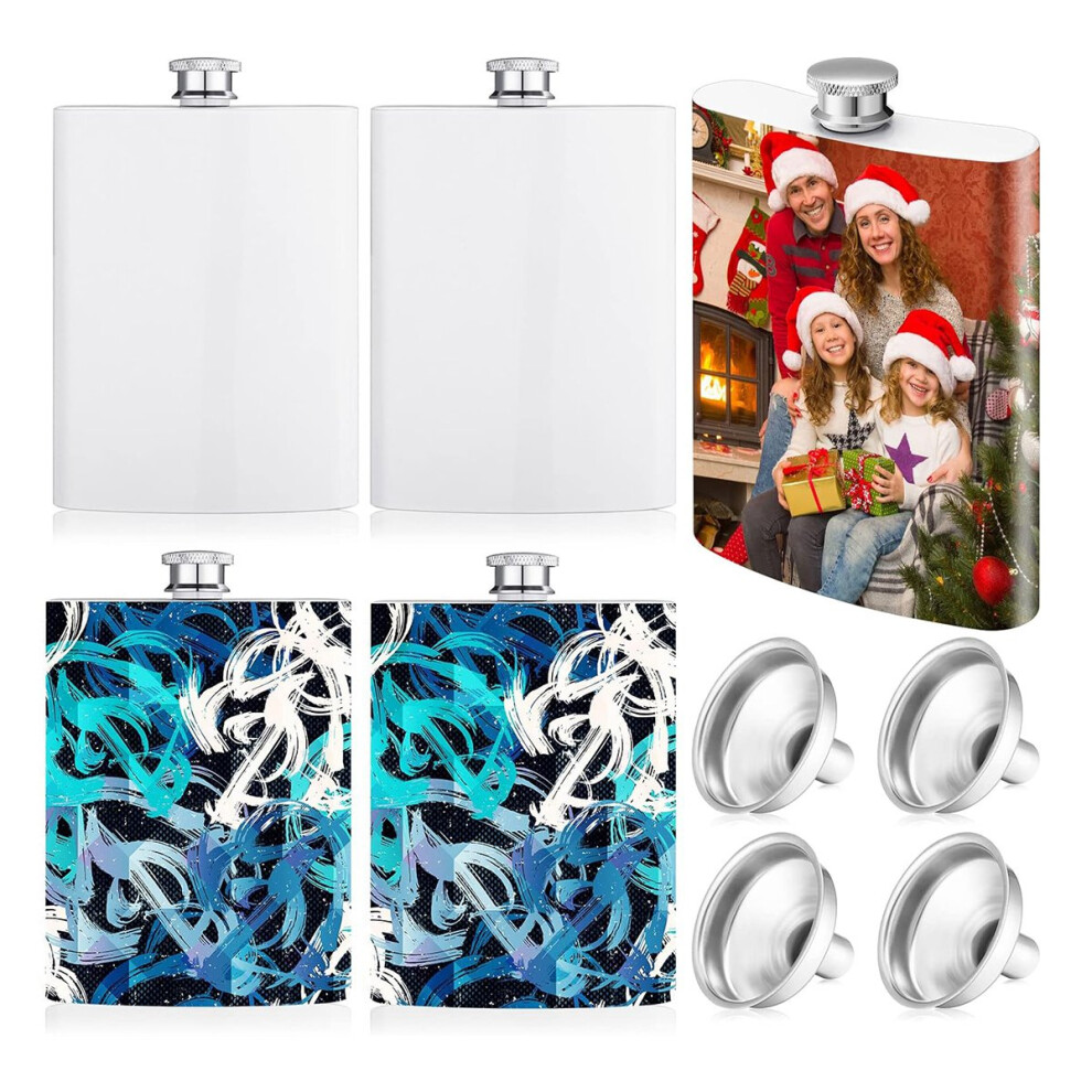 moresk-4 Pcs Sublimation Flasks with Metal Cap and Leakproof Funnel 8 Oz Stainless Steel Flasks Groomsmen Flask Containers