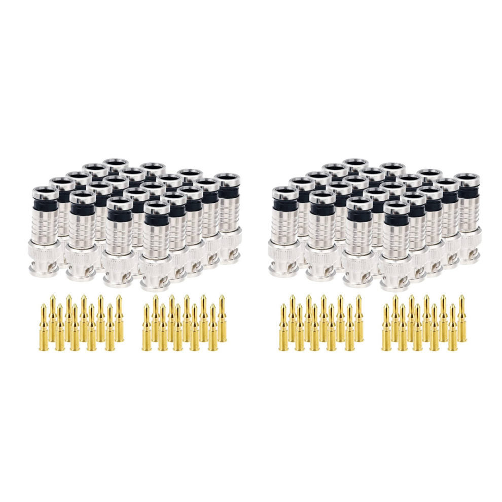Moresk-40 Pcs Bnc Compression Connector 75 Ohm Coupler With Copper Pin For Rg58-59 Crimper Video Coaxial Cable 4853736337850