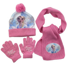 (Elsa 1) Kids Boys Girls Hat Scarf Gloves Princess Elsa Sofia Minnie Set 3pcs/set 3-8 Years