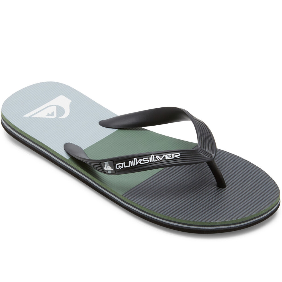 (7, Black/Grey/Green) Quiksilver Mens Molokia Stripe Summer Beach Pool Sandals Flip Flops