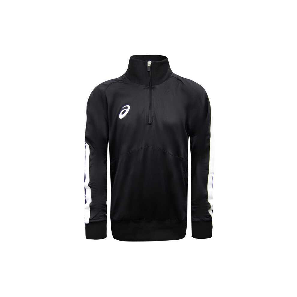 (152CM) Asics Floorball 1/2 Zip Up Warm Up Top Long Sleeve Kids Black Track Top 121711JR 0904 (UK )