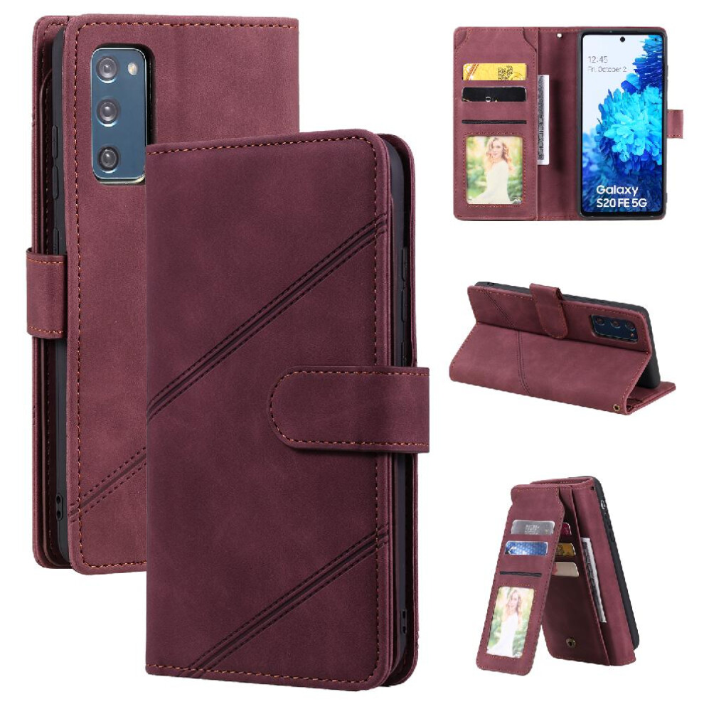 (Red) Case For Samsung Galaxy S20 Fe Wallet Flip Folio Card Holder Kickstand Wristband Pu Leather Magnetic Red 764762611064