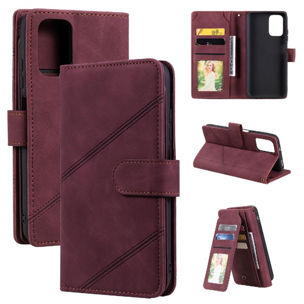 (Red) Case For Xiaomi Mi Note 10S Magnetic Card Holder Kickstand Wallet Flip Folio Wristband Pu Leather Red 764762611316