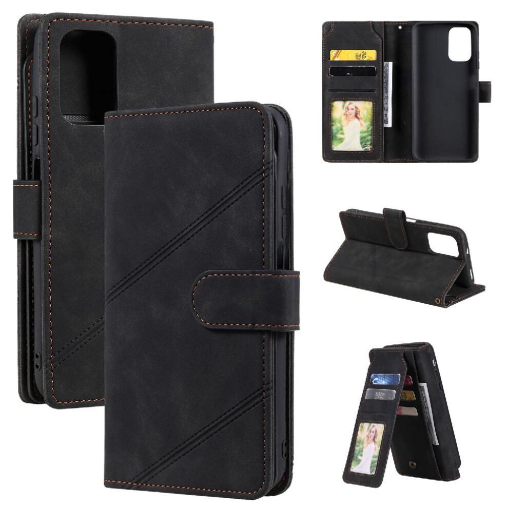 (Black) Case For Xiaomi Redmi Note 10S Magnetic Card Holder Kickstand Wallet Flip Folio Wristband Pu Leather Black 764762611309