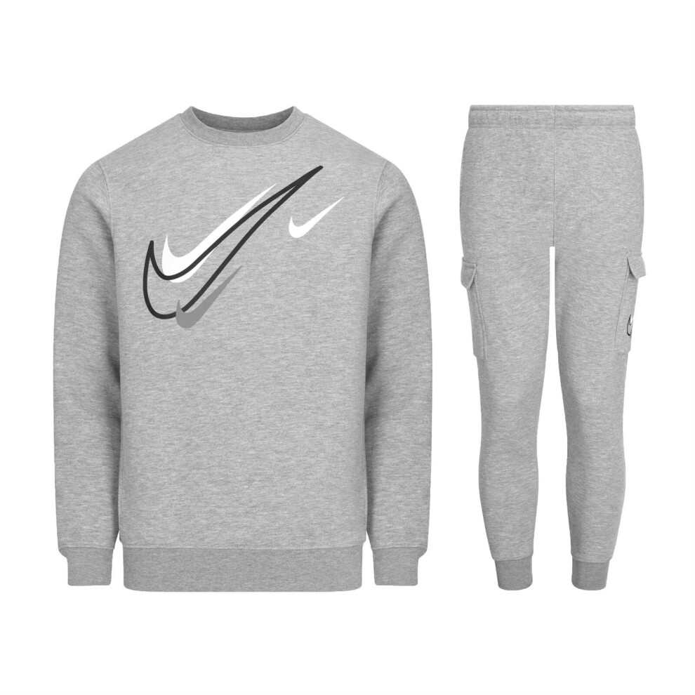 (Medium) Nike Grey Multi Swoosh Court Crew Neck Tracksuit