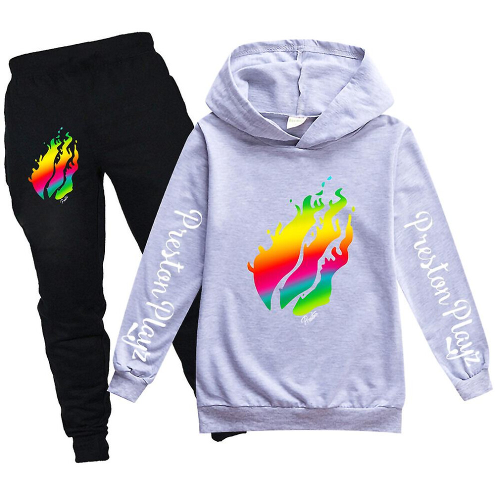 (PH1501-2-GY, 150CM(11-12Y)) Kids Cartoons PRESTONPLAYZ Sweatshirts Teenage Girls Boys Preston Playz Spring Autumn Sports Leisure Long Sleeve Hoodies Sets