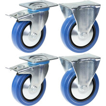125mm 5" castor blue rubber brake & fixed strong 800kg capacity, set of 4