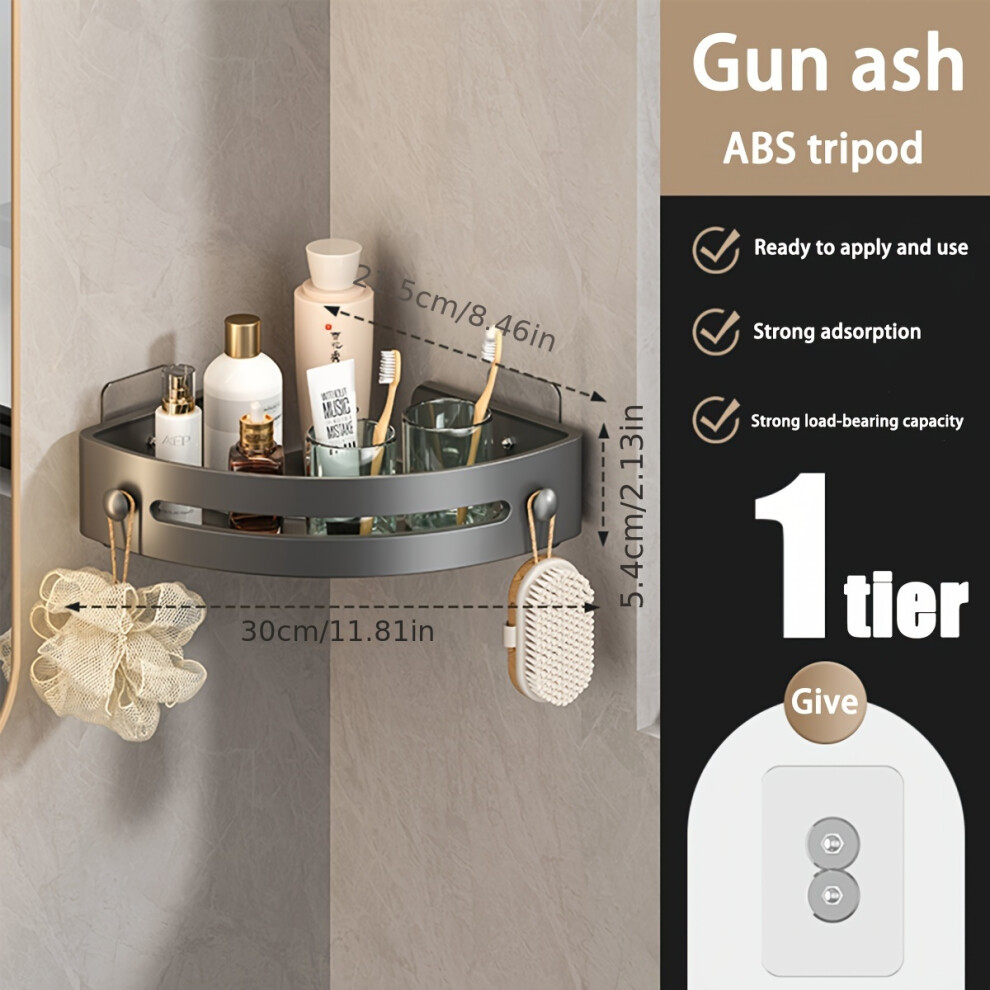 (Dark Grey, 1 Tier) Toilet Storage Rack Without Punching, Bathroom Shower Room Triangular Baskets-image-OPC-PDQ2MFY-NEW