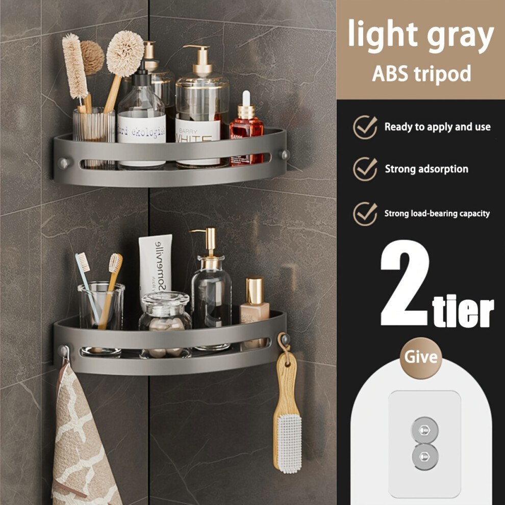 (Light Grey, 2 Tier) Toilet Storage Rack Without Punching, Bathroom Shower Room Triangular Baskets-image-OPC-PDQ2MG6-NEW