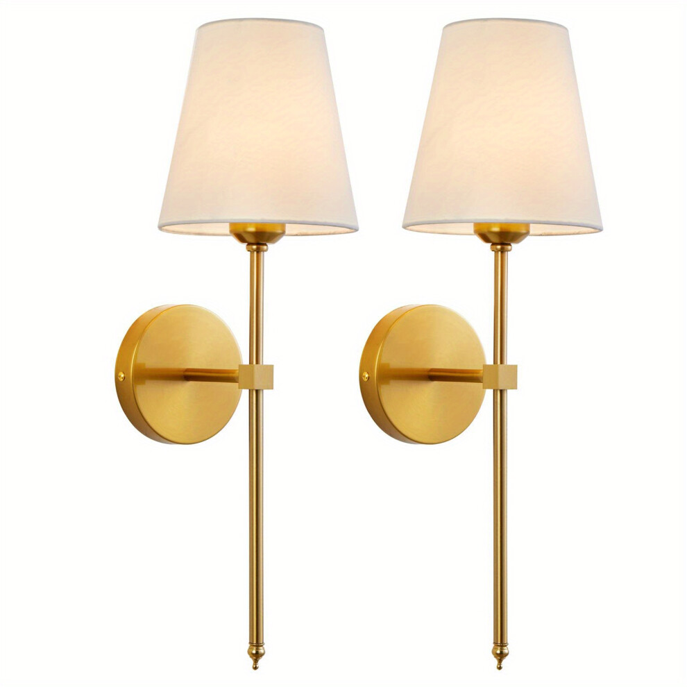 (Golden Wall Light) 2pcs/set Retro Industrial Wall Sconces with White Fabric Shade - Perfect for Bedroom, Living Room, Corridor, and Kitchen Lighting