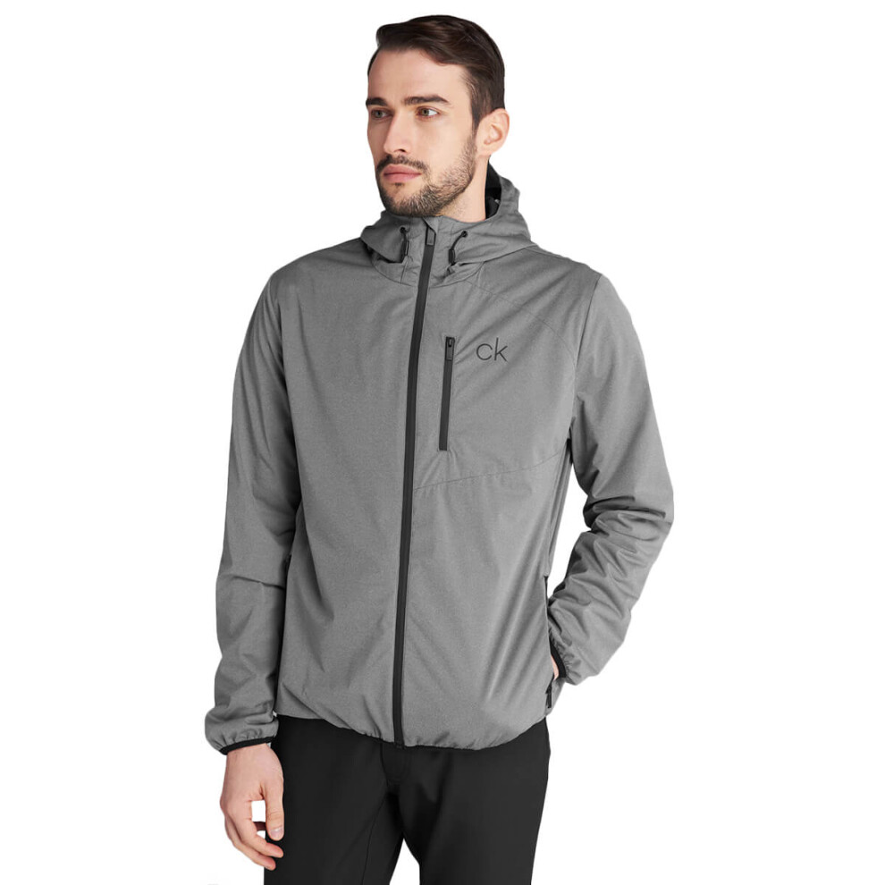 (2XL, Grey Marl) Calvin Klein Mens 2021 Ultron Hooded Lightweight Breathable Stretch Golf Jacket