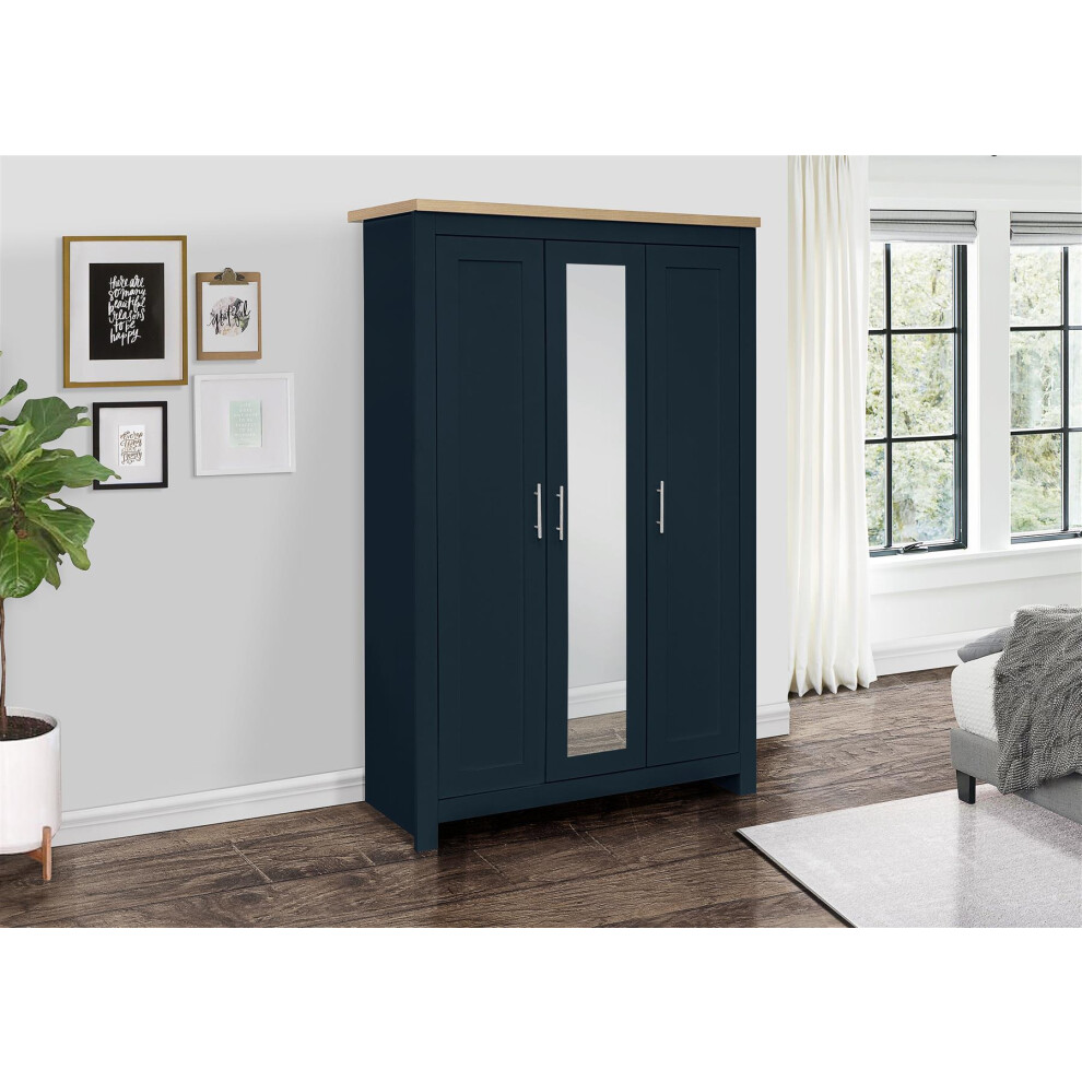 3 Door Mirror Wardrobe Navy Oak Birlea Highgate Farmhouse Shabby Chic