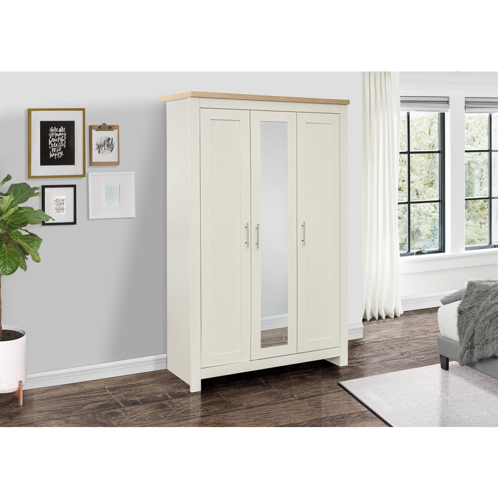 3 Door Mirror Wardrobe Cream Oak Birlea Highgate Farmhouse Shabby Chic