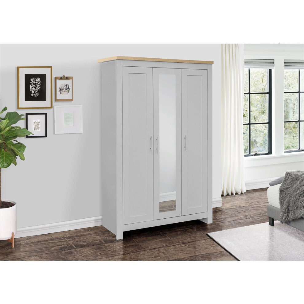 3 Door Mirror Wardrobe Grey Oak Birlea Highgate Farmhouse Shabby Chic