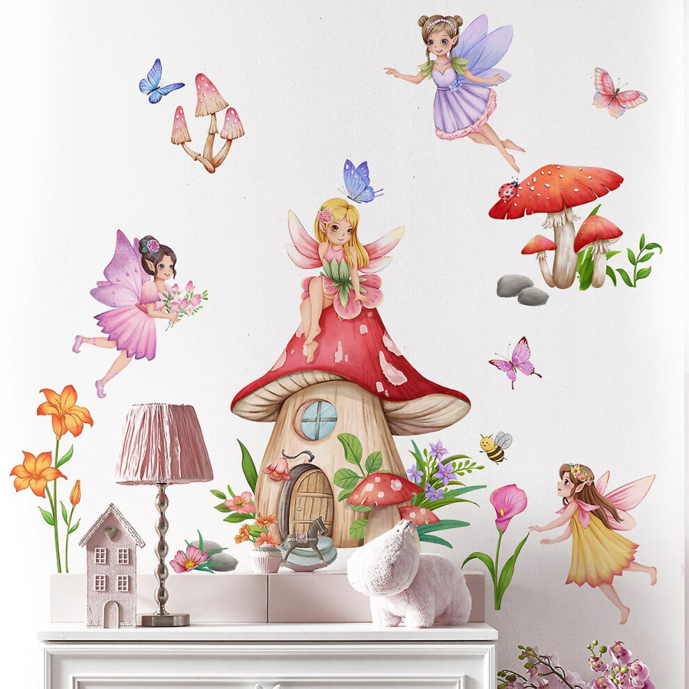 Decal Fairy Mushroom Wall Decal Butterfly Fairy Flower Wall Decal Girl Bedroom Children's Room Baby Nursery Wall Decoration
