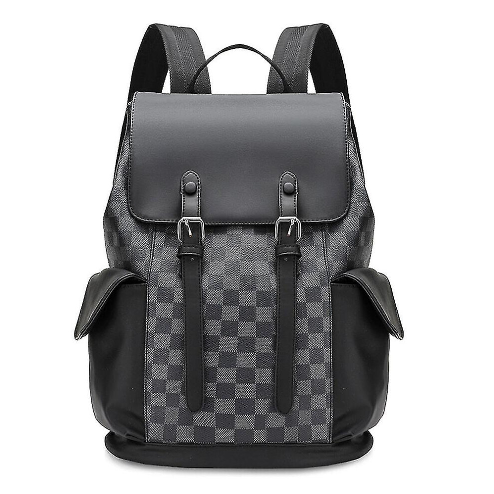 (black) Men's Backpack Soft Leather School Bag Large Capacity Casual Business Travel Computer Bag Simple Backpack