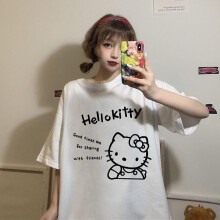 (S) Sanrio Hello Kitty Kawaii T-shirt Cartoon Cute Hello Kitty Short-sleeved Japanese Student Hello Kitty Print Top Plush Gift