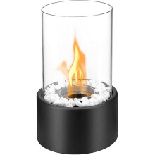 Bio Ethanol Fireplace Indoor Outdoor Camping Glass Top Burner Fire Katy Black Tabletop Round (black)