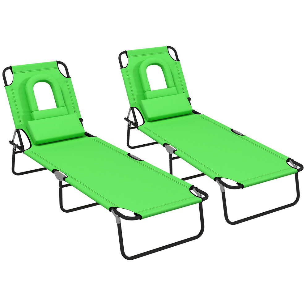 Sun Lounger Set Of 2 Folding Recliner Chair Portable Reclining Garden Seat