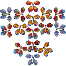 (A) 20pcs Flying Butterfly Toy Set, Wind Up Butterfly Toy Elastic Band Powered Magic Butterfly Card Wind Up Butterfly Toy