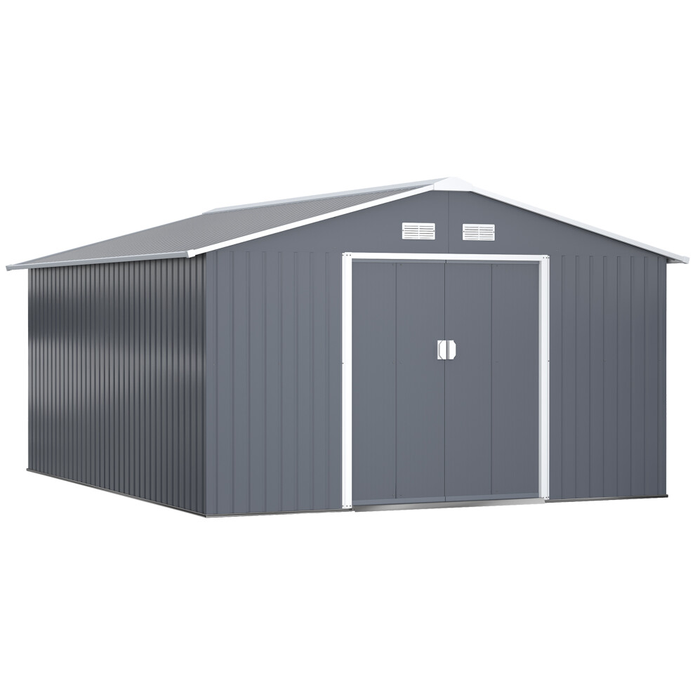 Outsunny 13 X 11Ft Garden Shed Storage With Foundation Kit And Vents, Grey