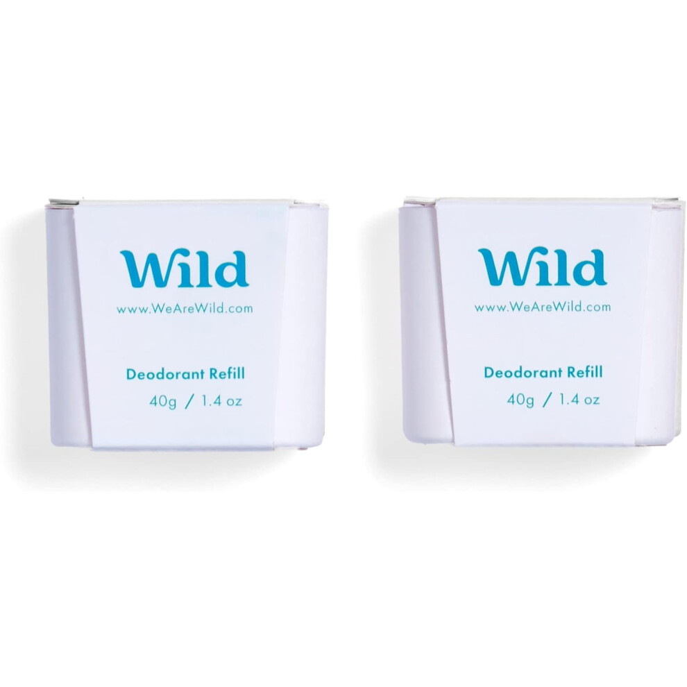 Wild Natural Refillable Deodorant Fresh Cotton Sea Salt Refill Duo Vegan Eco-Friendly Aluminium Long 100% Natural Ingredients 2 Pack of 40g Refills