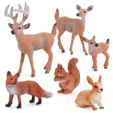6 Pcs Woodland Creatures Figurines Artificial Deer Family Fox Rabbit Squirrel Deer Family Educational Cognitive Toys