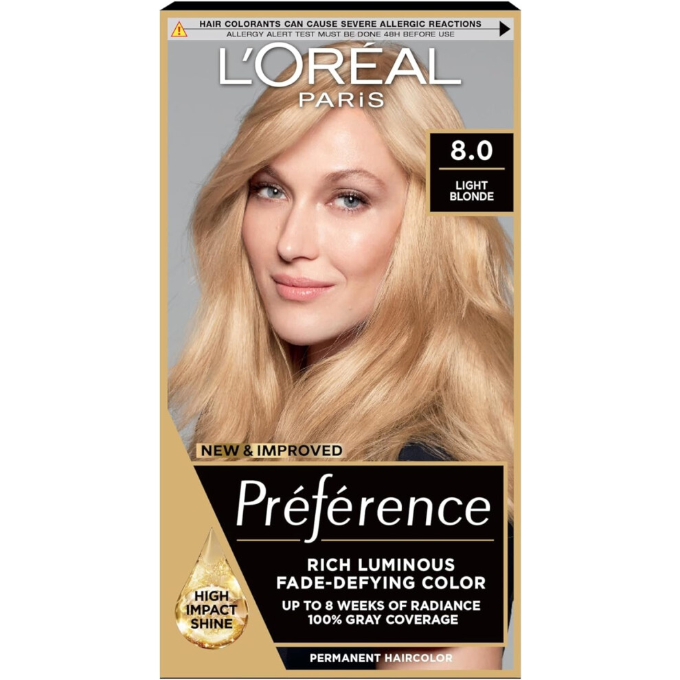 L'Oreal Paris Preference Hair Dye, Long Lasting, Luminous Permanent Hair Colour, 8, California