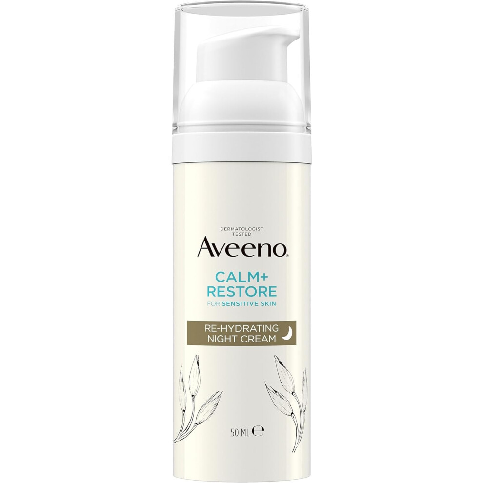 Aveeno Face CALM+RESTORE Re-Hydrating Night Cream Intensely Nourishes With Shea Butter Prebiotic Oat For Sensitive Skin Fragrance Free 50ml