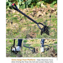 5-tine Heavy Duty Pitch Fork For Gardening - Long Handled Digging Fork Garden Claw Weeder