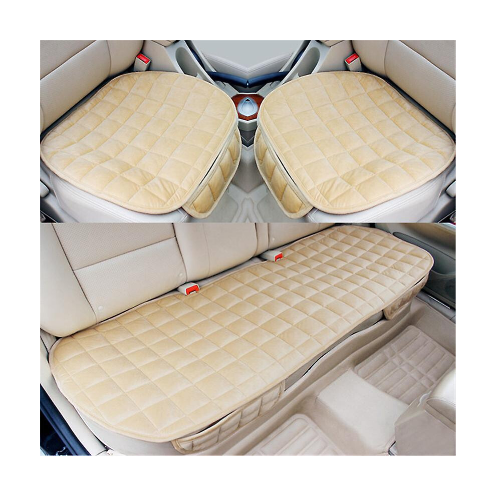 (, Sets) 1Pc Or 2Pcs Or 3Pcs Plush Plaid Thicken Warm Car Seat Cushion Pad Car Seat Protector Car Front Rear Seat Covers For Car Suv Truck Car Ac Beige 9152243495073