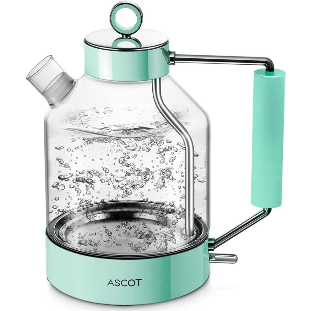 (Green) Electric Kettle, Glass Electric Tea Kettle 1.5L 2200W Tea Heater & Hot Water Boiler, Borosilicate Glass, Auto Shut-Off and Boil-Dry Protection