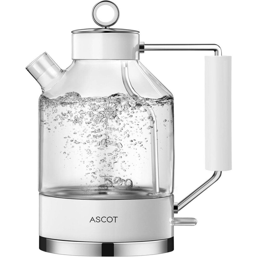(White) Electric Kettle, Glass Electric Tea Kettle 1.5L 2200W Tea Heater & Hot Water Boiler, Borosilicate Glass, Auto Shut-Off And Boil-Dry Protection White