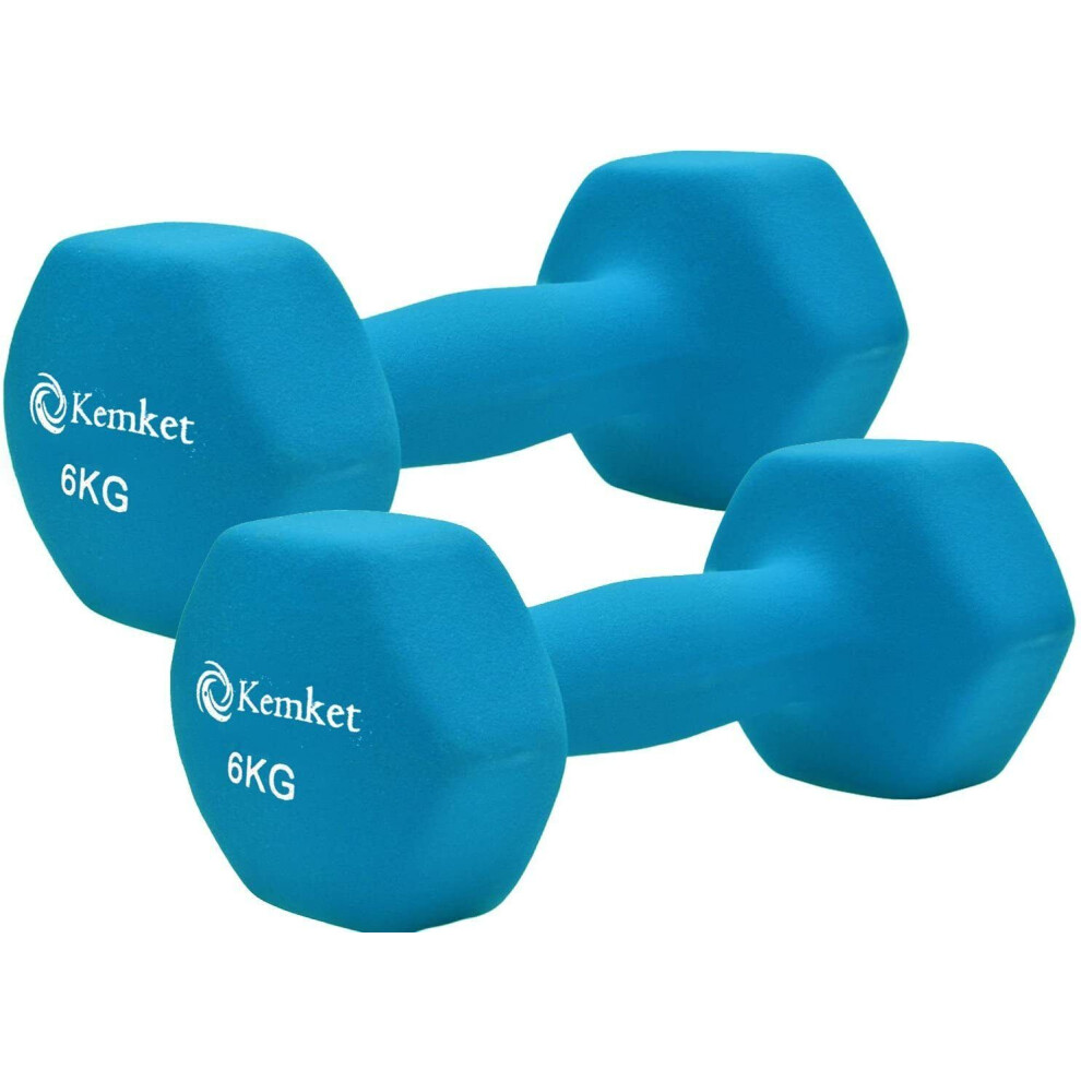 Kemket ( ) Neoprene Hand Dumbbells Weights Pair Home Gym Blue 6Kg