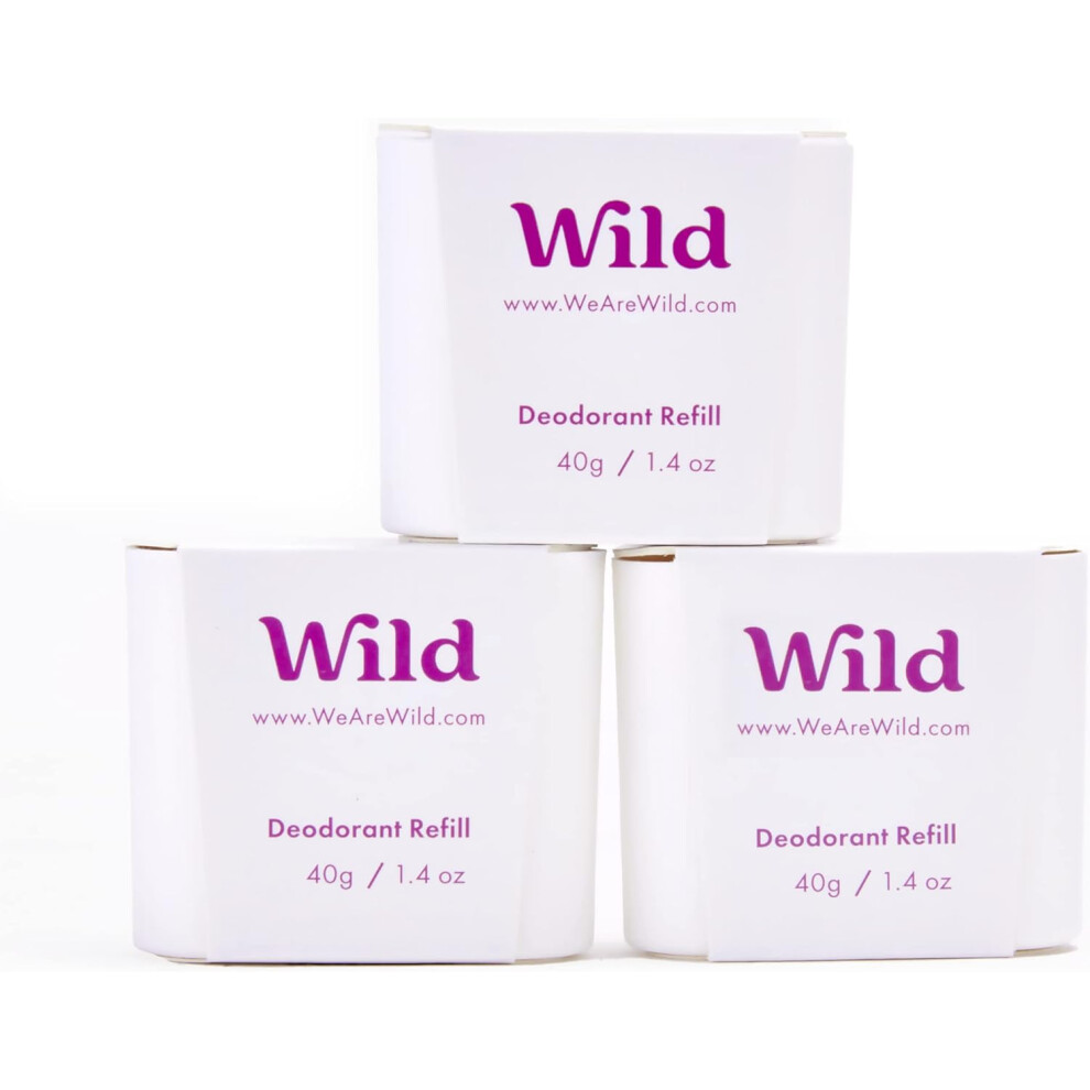 Wild Natural Refillable Deodorant Coconut & Vanilla Refill Trio Vegan Eco-Friendly Aluminium Long Lasting Protection 100% Ingredients 3 Pack of 40g