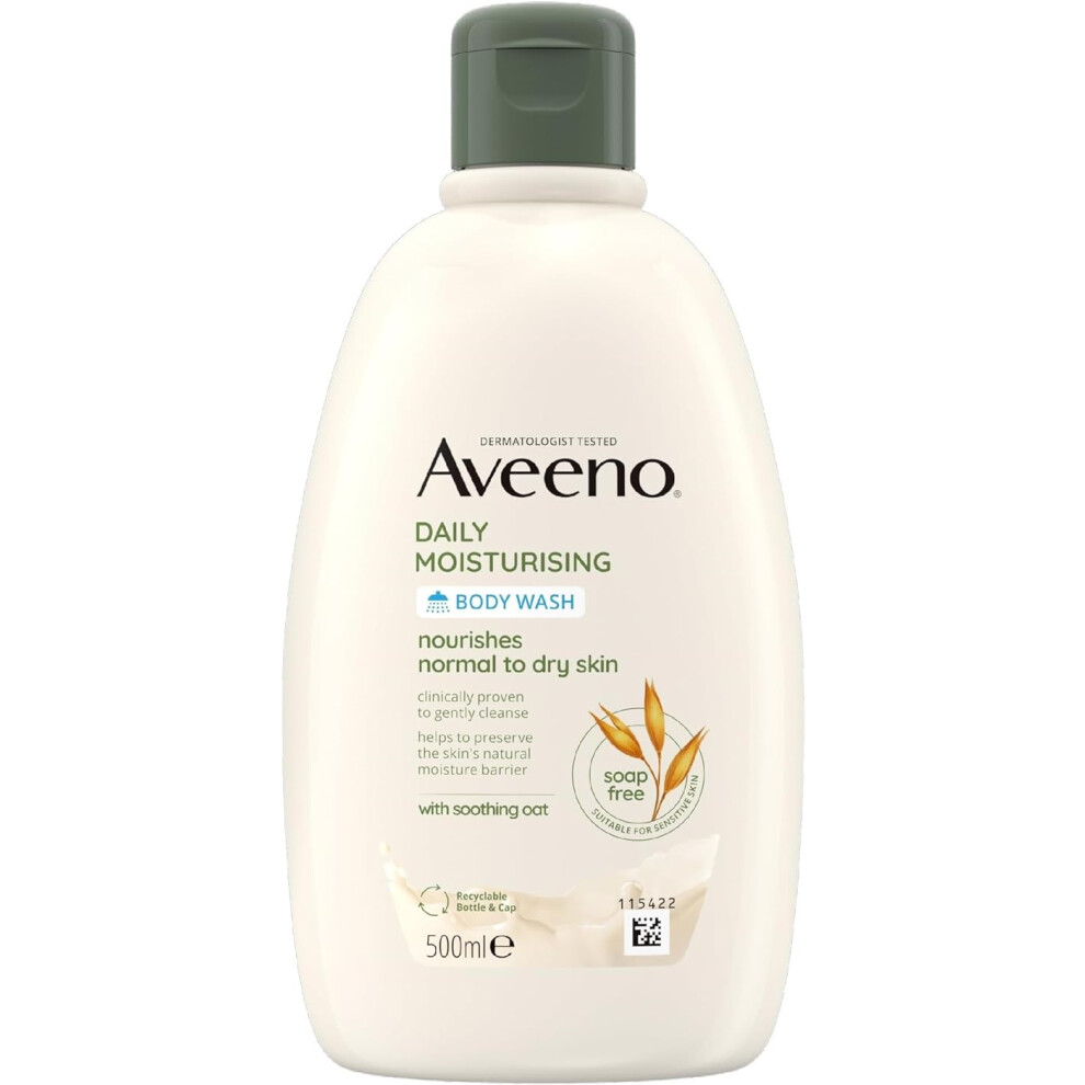 AVEENO  Daily Moisturising Body Wash With Soothing Oat Suitable For Sensitive Skin Gently Cleanses/Nourishes Soap-Free Lightly Scented 500ml