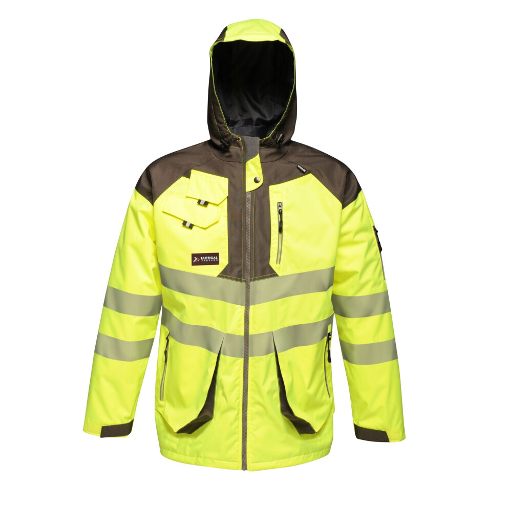 Regatta Professional Men's Hi-Vis Waterproof Reflective Parka Jacket Yellow Grey, Size: XL